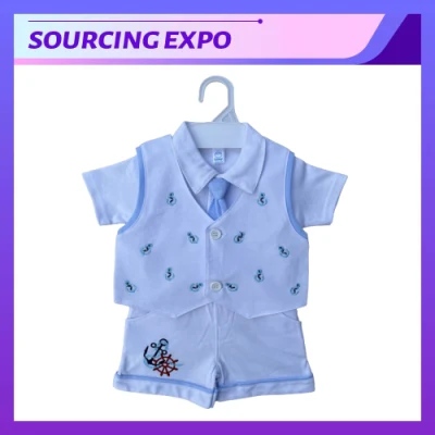 Conjunto de roupa para bebê 3 em 1 com gravata e bordado